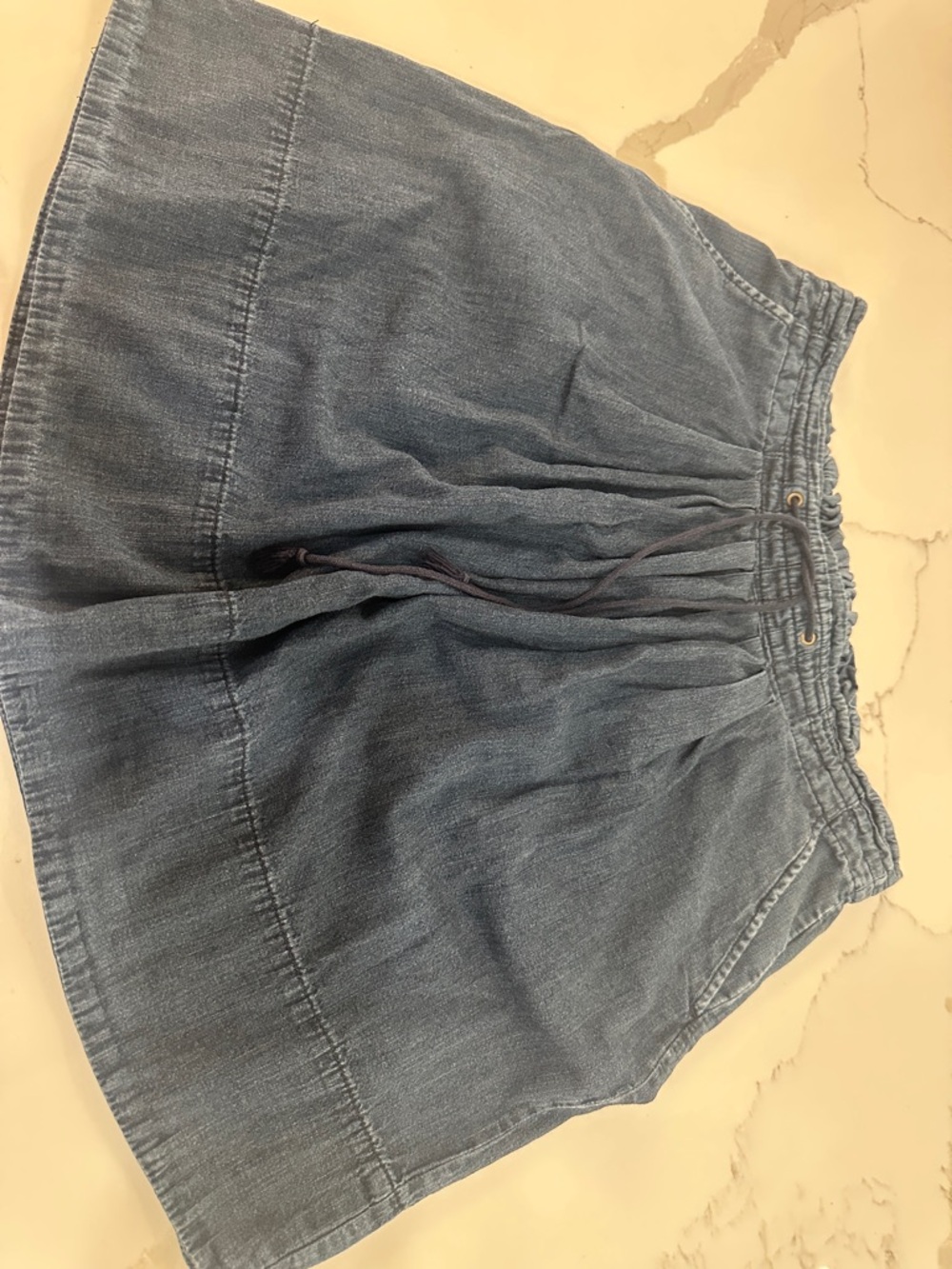 a new day Chambray Drawstring Mini Skirt in Faded Blue